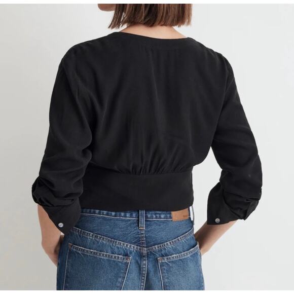 Madewell Black Lusterweave V-Neck Button Front Shirt NWT Size XXS - Picture 5 of 8